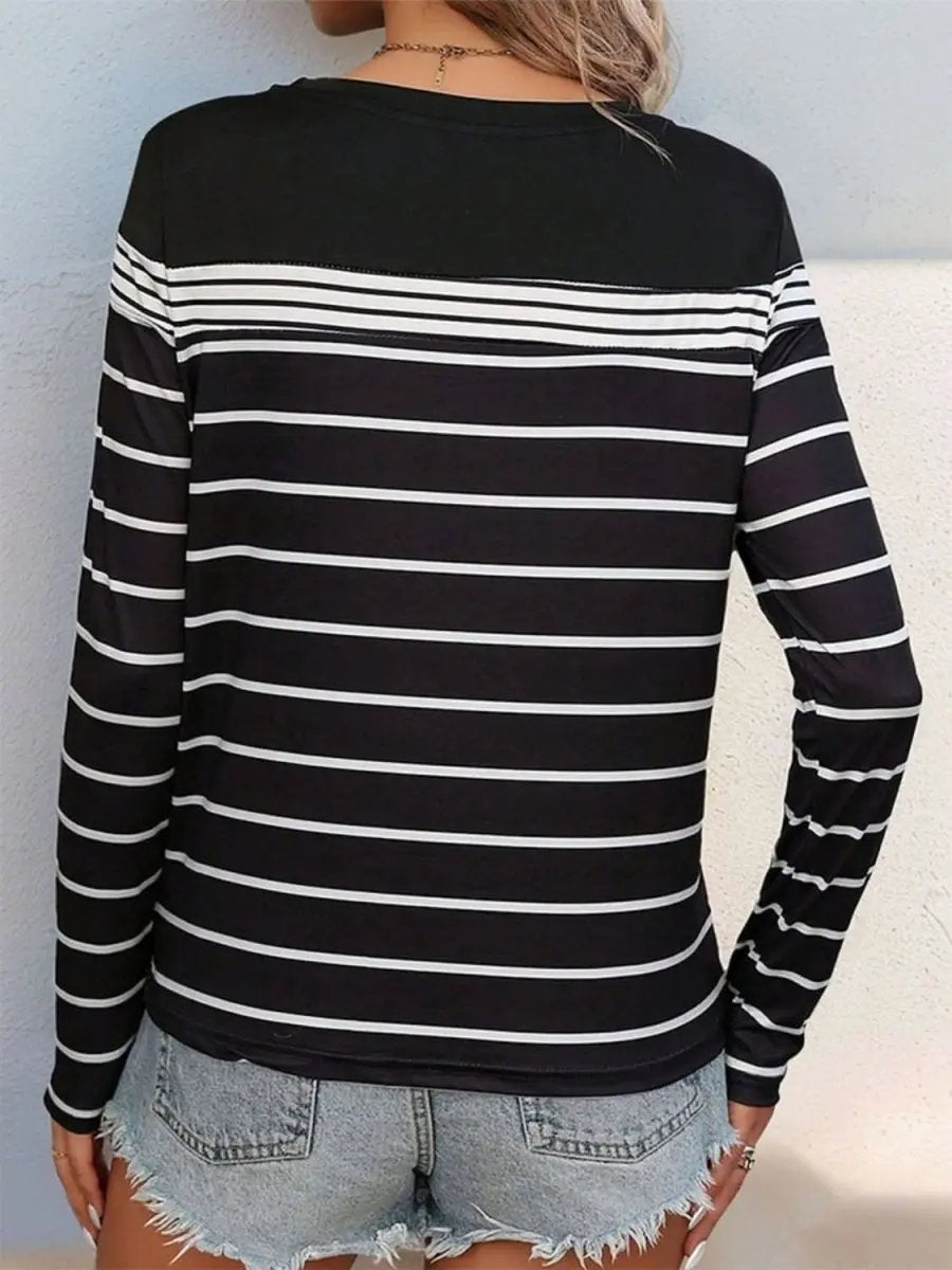Perfee Striped Round Neck Long Sleeve T-Shirt - Love Salve